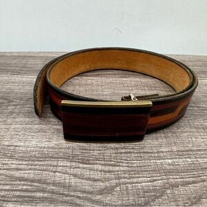 Kenneth REID Vintage brown mixed wood leather mens luxury quality belt 40" waist